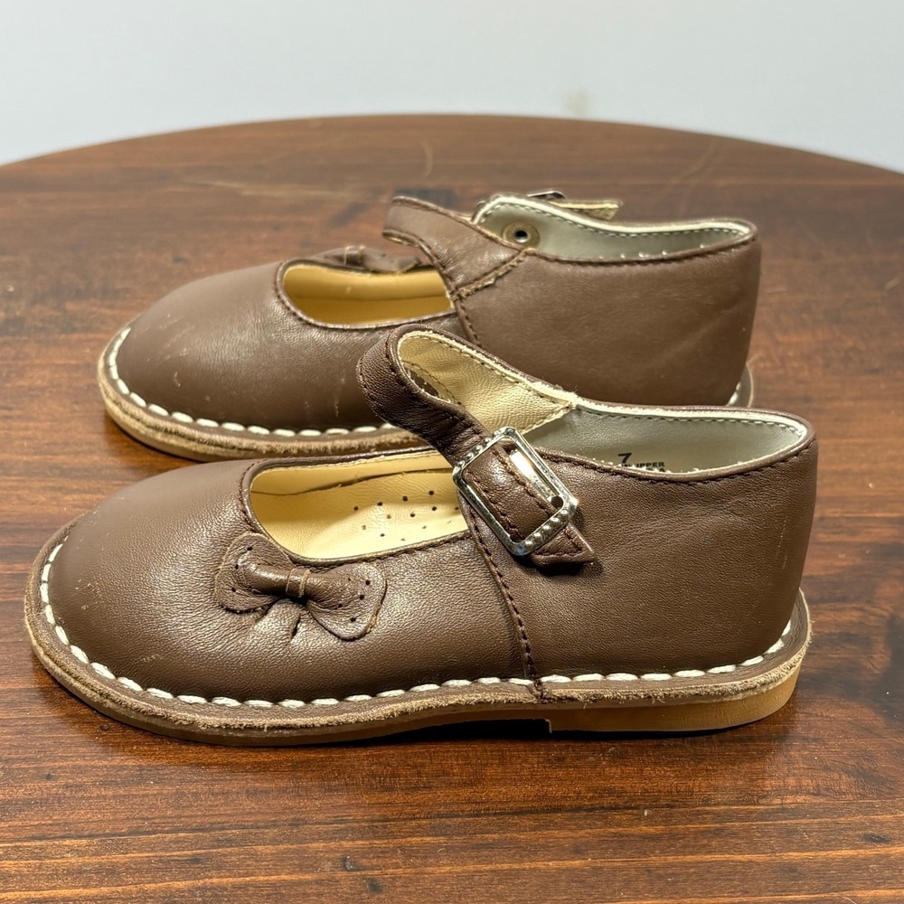 L'Amour Mary Jane Flats Shoes Girls Size 7 Brown Leather Bow Arch Support